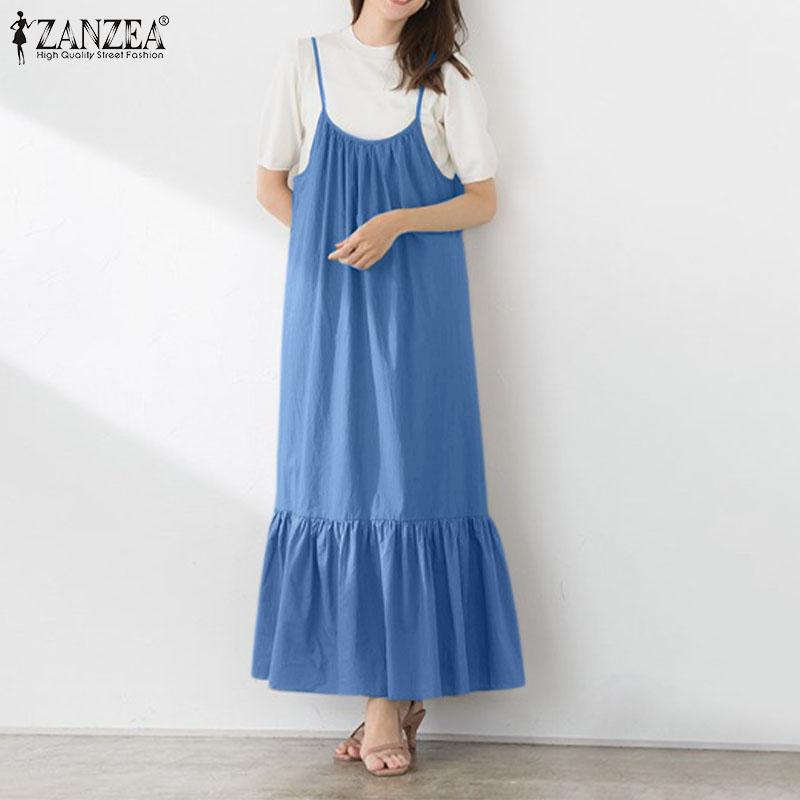 

ZANZEA Женское повседневное платье с о-образным вырезом без рукавов на летних бретелях