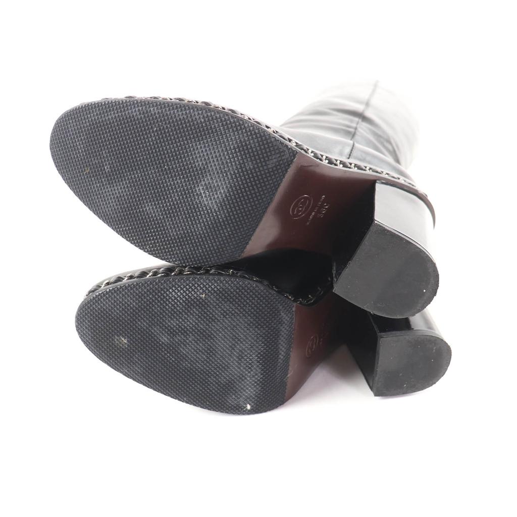 Great CHANEL Knee-high boots black leather Women 36 G30379 Used