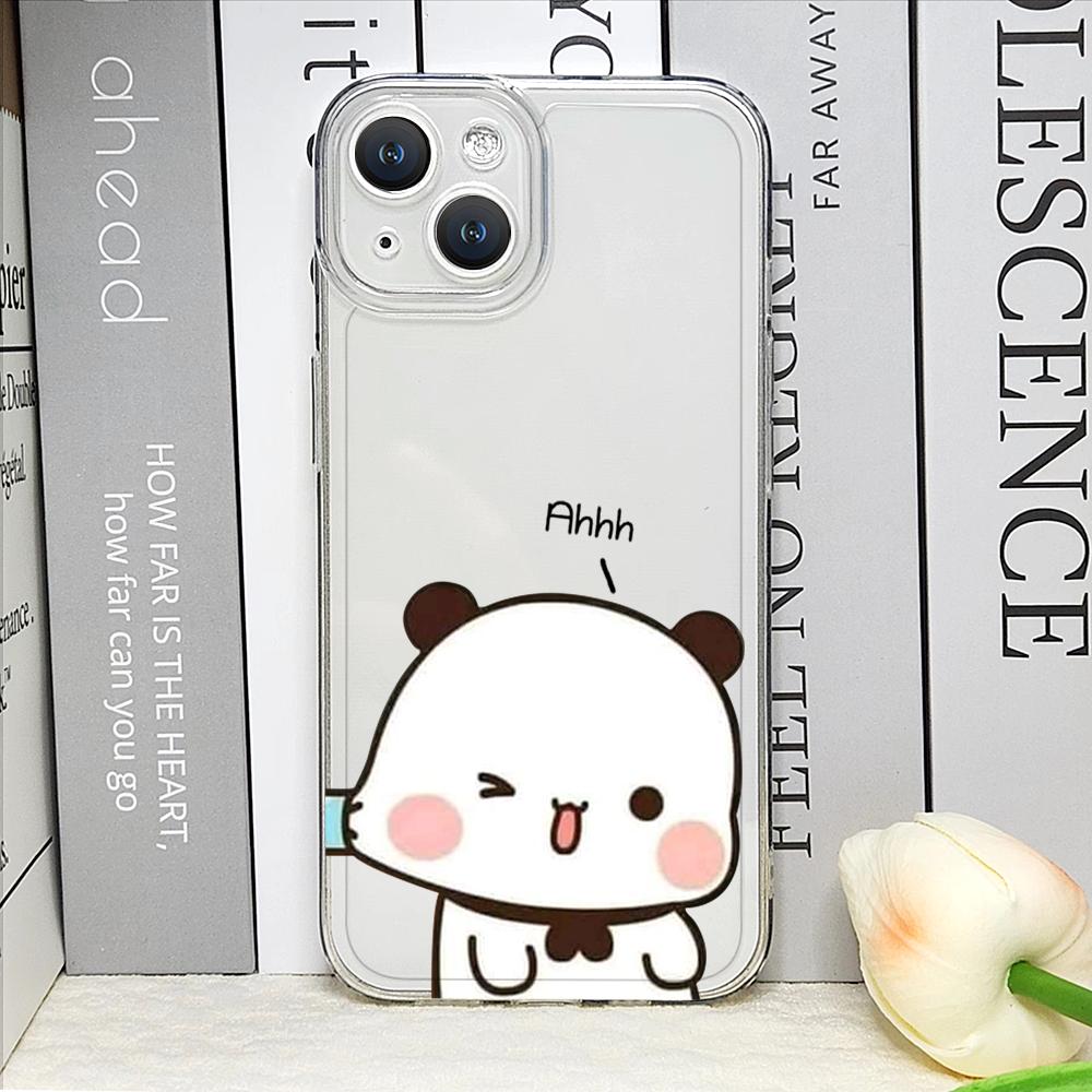 Funny Cartoon Bubududu Panda Couple Clear Phone Cases for iPhone 17 16 15 14 13 12 11 Pro Max XR 8 7 Plus 13 12 Mini Soft Cover