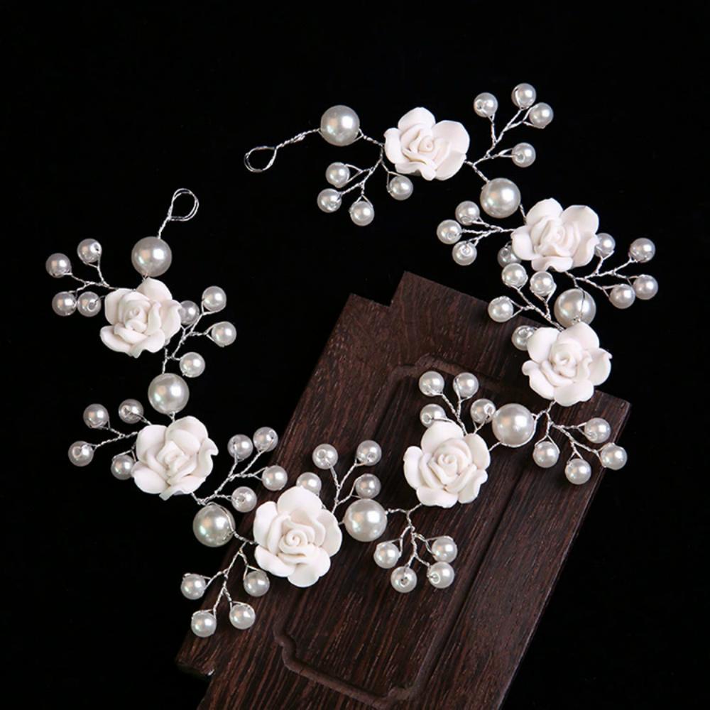 

1 Piece Set Polymer Clay White Rose Pearl Hair Ornament, Forest Fairy Style, Suitable for Bridal Look / Updo / Party Wear
