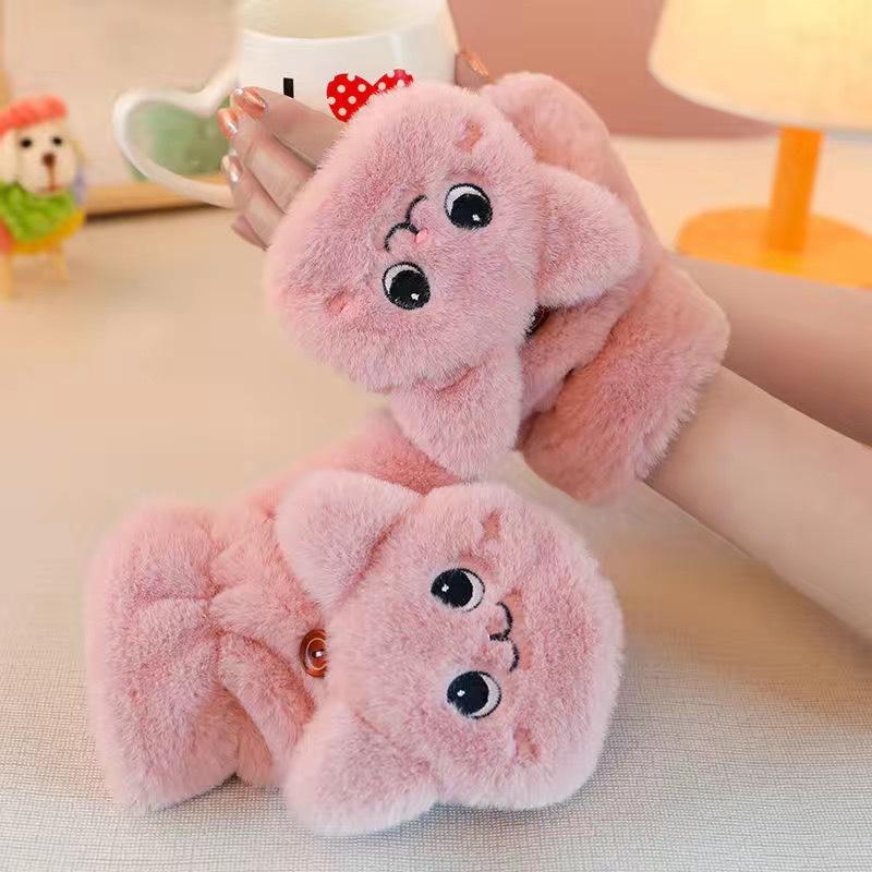 Guanti in pelliccia di coniglio Guanti senza dita in peluche senza guanti da guida per dita Guanti spessi caldi invernali per donna