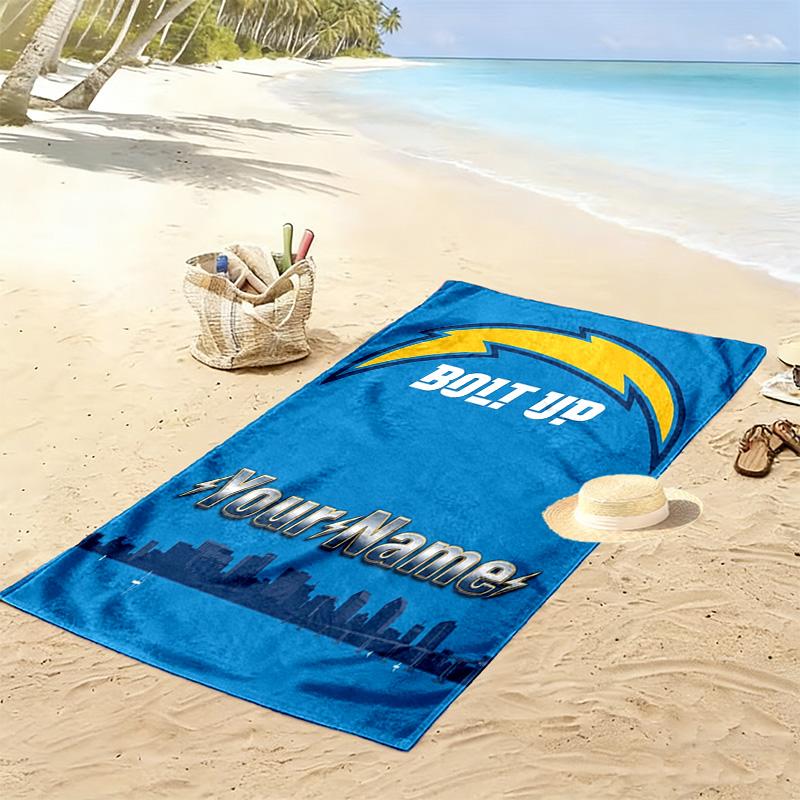 Name Custom LA Chargers Print Beach Towel, Large Soft Quick Dry Towel for Beach Camping Swimming