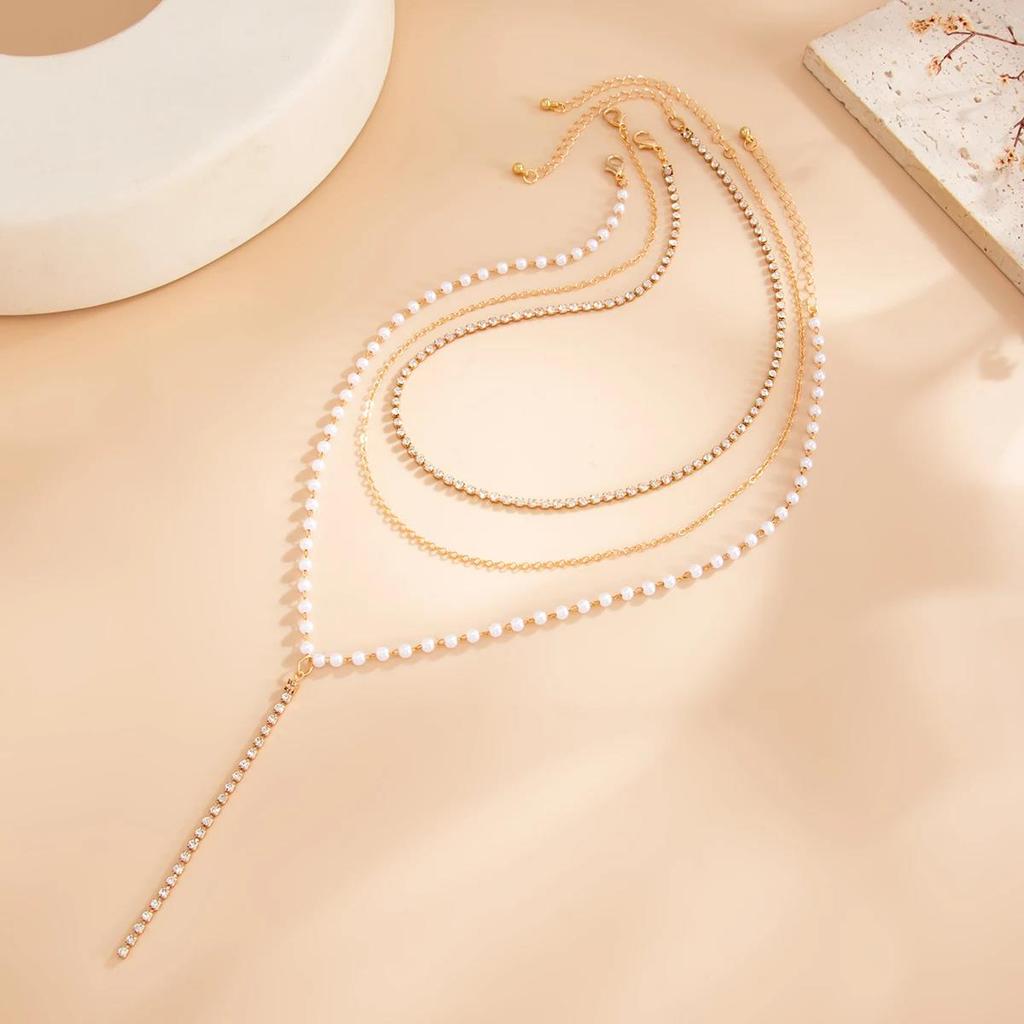 New 3Pcs/Set Boho Imitation Pearls Choker Necklace For Women 2026 New Exquisite Gold Color Metal Y-Shape Chain Jewelry Gift