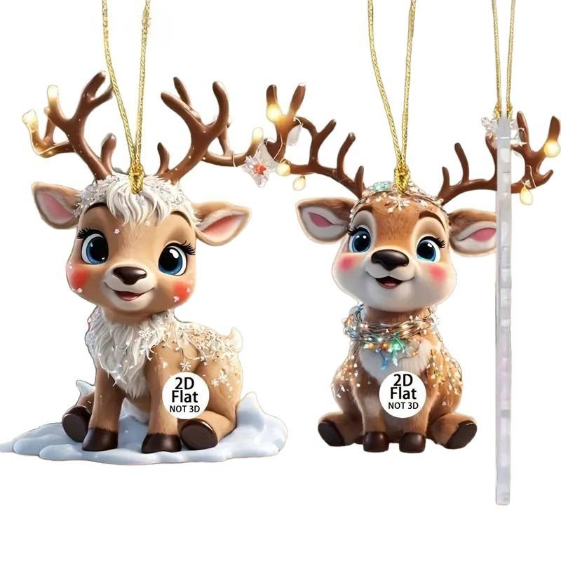 Christmas Deer Ornament Set 9PCS Kawaii Red Green Festive Design for Tree Home Gift Essential Christmas Tree Decorations