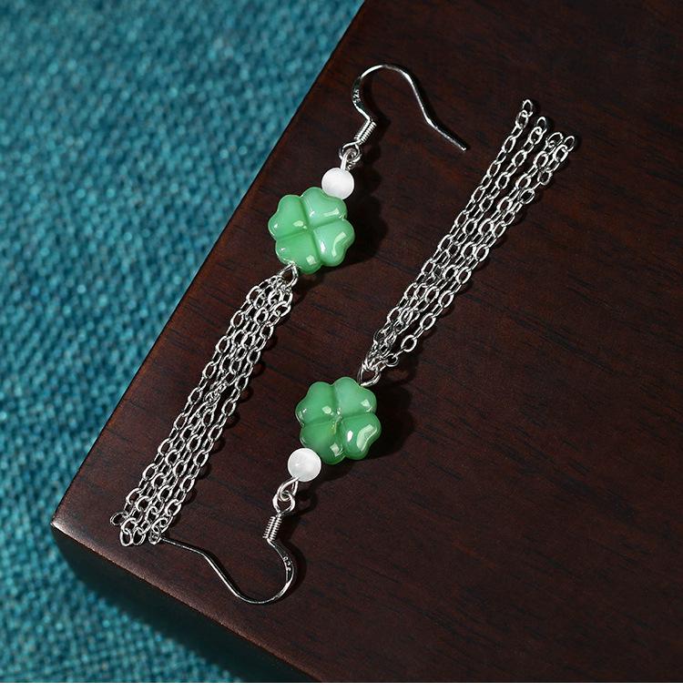 Airyuan Chinese-Inspired Jade Clover Tassel Earrings