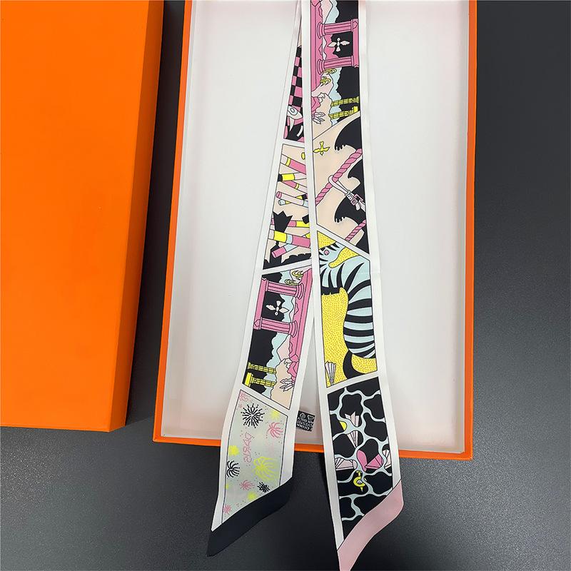 2023 new zebra and manor series, summer printed small streamer, tied bag silk scarf French headband streamer