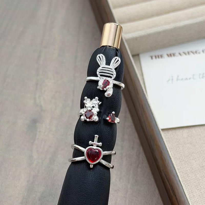 Childish Fun Condensation Cute Wind Rabbit Zircon Temperament Sweet Cool Open Ring Female Love Personality Simple Fashion Ring