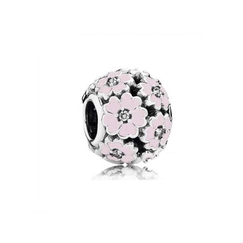 Pink Butterfly Cherry Blossom Flower Caterpillar Charm Enamel Bead fit Original Silver Bracelet Jewelry Accessories for Women