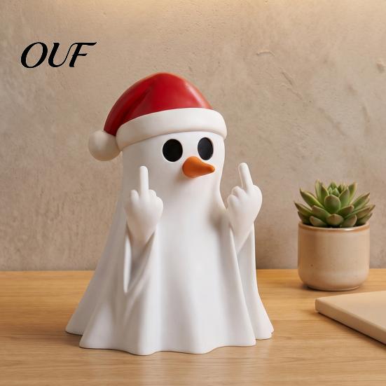 Holiday Desk Organizer Christmas Ghost Pen Holder with Santa Hat, Funny Desktop Organizer, Spooky Photo Prop Halloween Tabletop Statue, Decor for Home