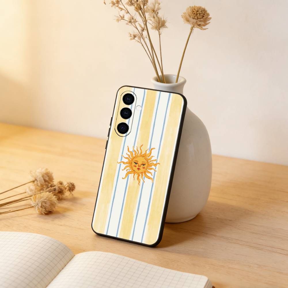 

Sun Motif Phone Case Black Silicone Soft For Samsung Galaxy A73,A72,A71,A70,A53,A52,A51 Samsung a21