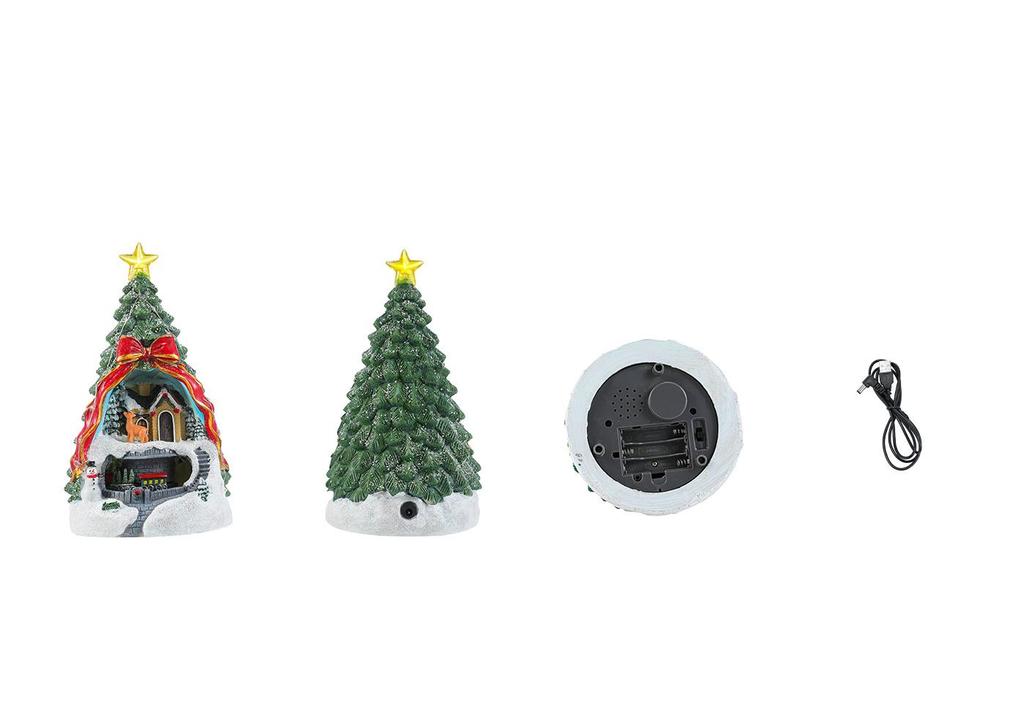 Resin Christmas House Music Box with Rotating Train and Luminous Lights - Tabletop Ornament Decoration