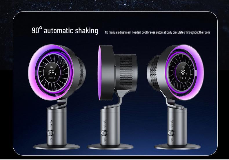 199-Speed Turbo Desktop Fan with Stepless Speed, Auto Oscillation, Ambient Light, USB Rechargeable & Brushless Motor