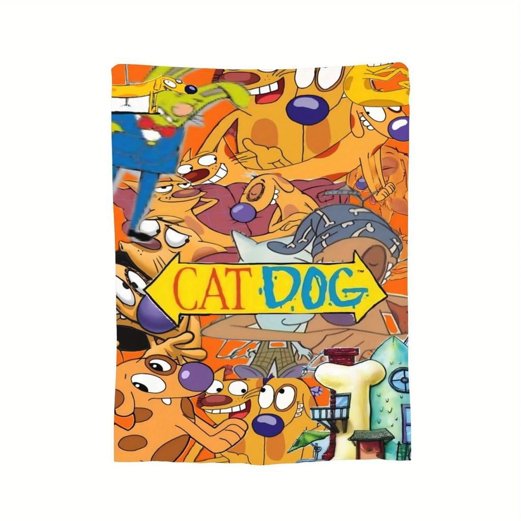 Cozy CatDog Fleece Throw Blanket Soft Warm Vibrant Cartoon Design with Iconic Characters Ideal for Sofa Bed Office