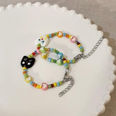 Cute Cat Color Love Beaded Bracelet Childlike Fun Cute Black and White Cat Head Girlfriend Couple Bracelet
