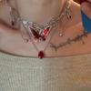 Red Enamel Butterfly Tassels Multi Layer Necklace Elegant Adjustable Length Neckchain Alloy Jewelry Gift for Women