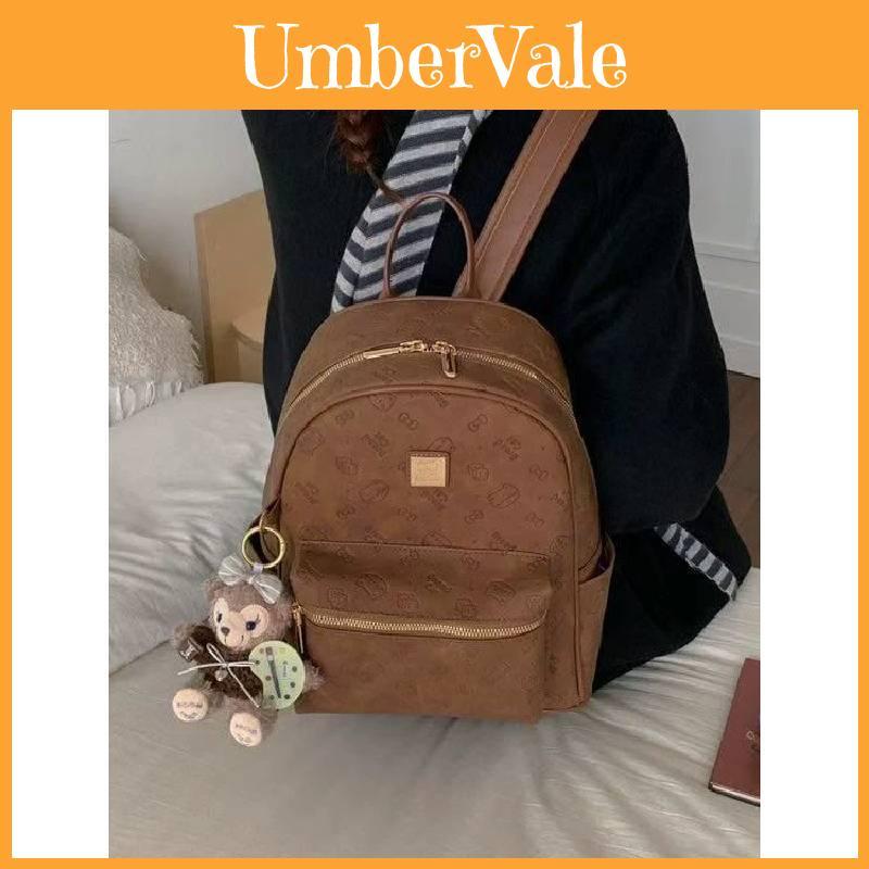 Cute Cat Backpack Pu Material With Duffy Pendant Spacious Storage For Daily Use And Cartoon Design