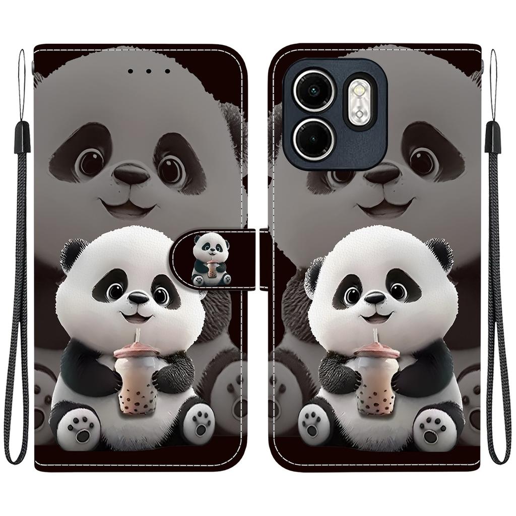 Håndlaget PU-lær flip-deksel til Infinix Smart 9 (X6532) Sklisikkert Støtsikkert Deksel med Håndleddsstropp & Hjerte/Rose Katte Design