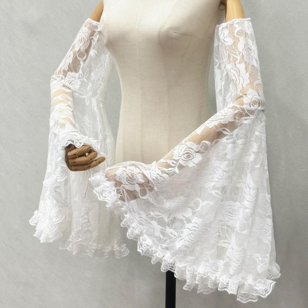 Luxurious Sunscreen Long Tulle Sleeves Thin Breathable Sheer Bridal Gloves Lace Detachable Sleeves Wedding Party
