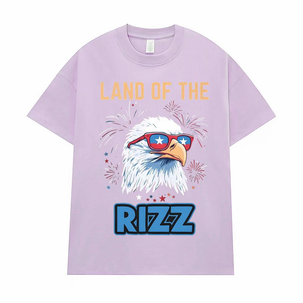 Vintage Land of The Rizz T Shirt Funny Patriotic Bald Eagle Sunglasses Oversized T-Shirt for Men Women Harajuku Fashion T Shirts