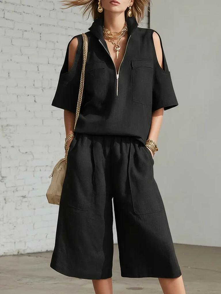 Hot Summer New Arrivals Women's Sleeveless Short Set with Shirt and Loose Pants