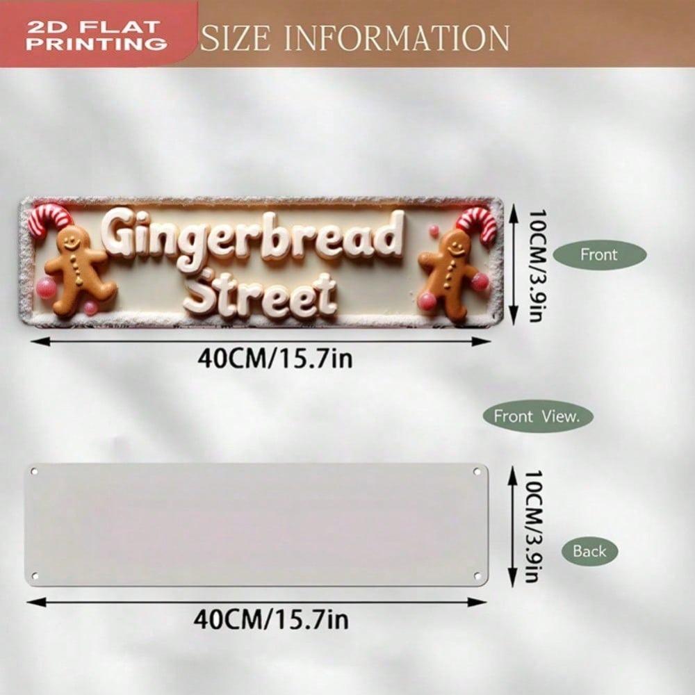 2D Metal Gingerbread Man Wall Decor, Vintage Xmas Sign 15.7x3.9 inch Retro Aluminum Cookie Decoration for Bar Cafe Easy Hang