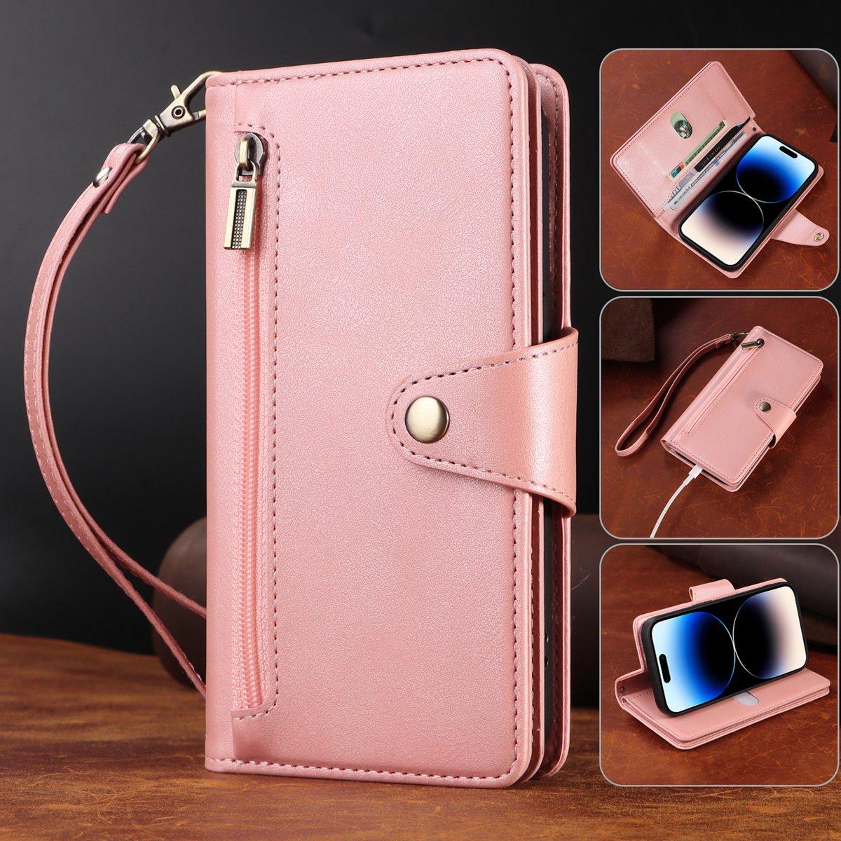 

Многофункциональный двухслойный чехол-кошелек на молнии с отделениями для карт и карманом для наличных для iPhone 15, 14, 13, 12, 11, Samsung, Google, откидная крышка из искусственной кожи на ремешке Google Pixel 8A