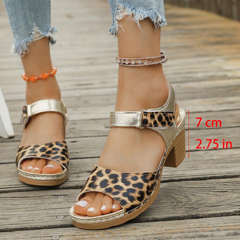 Fashion Leopard Print Thick Heeled Sandals Women Lightweight Ankle Strap Summer Gladiator Shoes Woman Comfort High Heel Platform Sandles