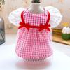 Pet Dog Cat Summer Mini Blue Plaid Sun Lace Dress Pet Clothing