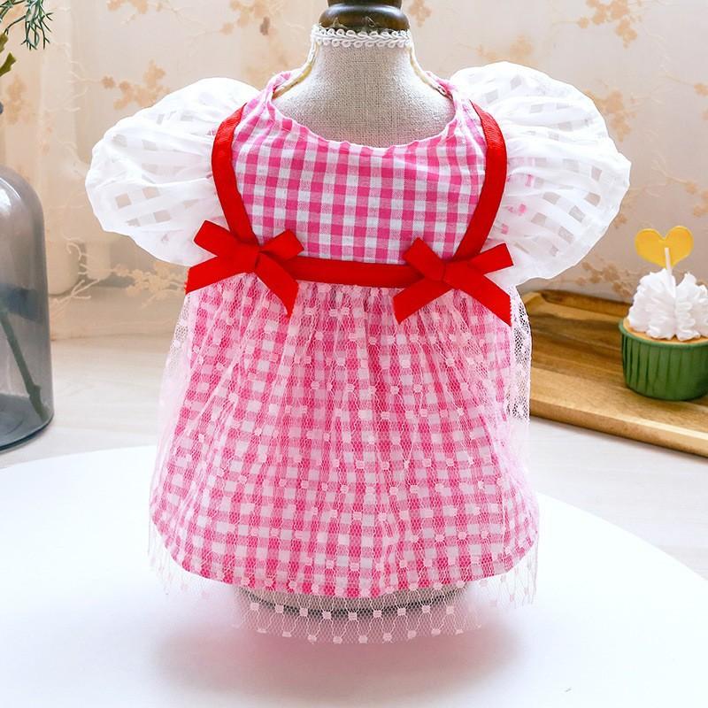 Pet Dog Cat Summer Mini Blue Plaid Sun Lace Dress Pet Clothing