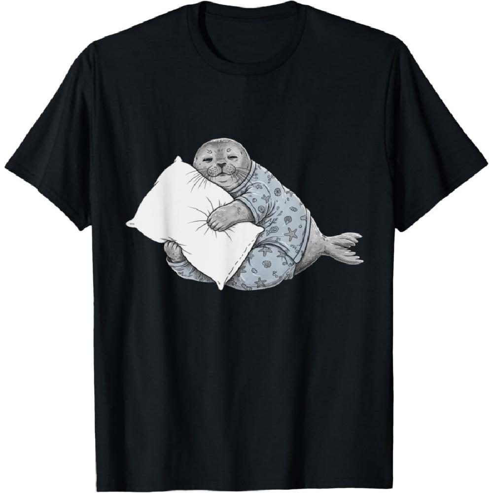 

Funny Sleepy Seal Pajama Women Men Kids Boys And Girls T-Shirt XXXXXL чёрный