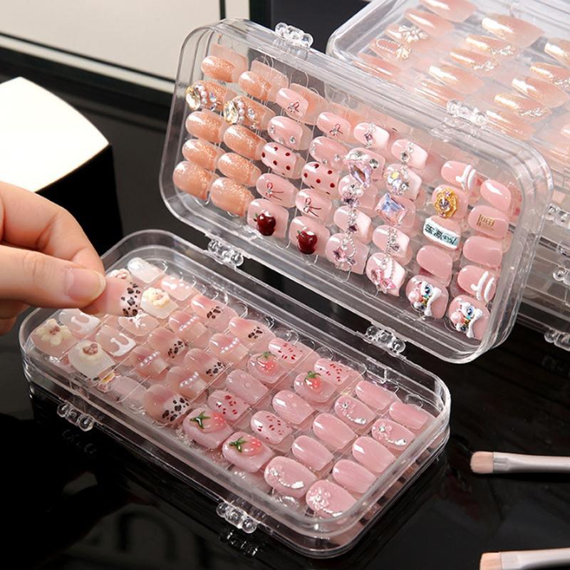 Three-Fold Press-On Nail Storage Boxes Transparent Plastic Nail Storage Box Press-On Nail Organizer For False Nails Display