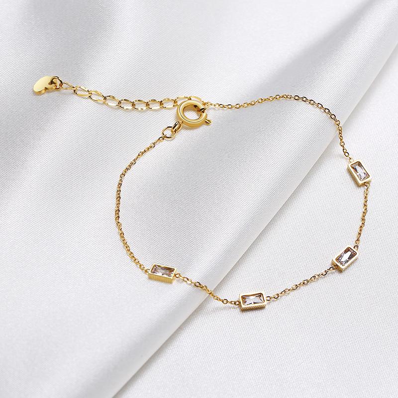Square Zircon Double Layer Bracelet Stainless Steel Dainty Minimalist Chain Bracelet for Women Everyday Jewelry Gift