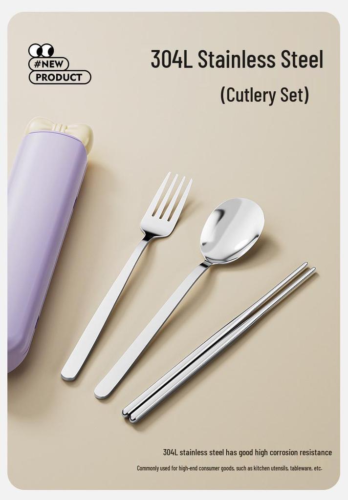 Dopamine Stainless Steel Cutlery Set with Chopsticks, Spoon & Storage Box for Kids, Students, and Office Workers