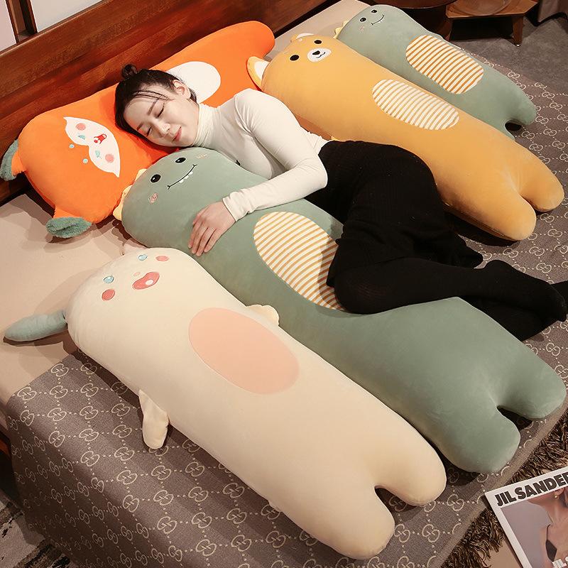 Cartoon Fox Puppy Long Throw Pillow Plush Toy Dinosaur Doll Girl Bed Sleeping Soothing Ragdoll Doll