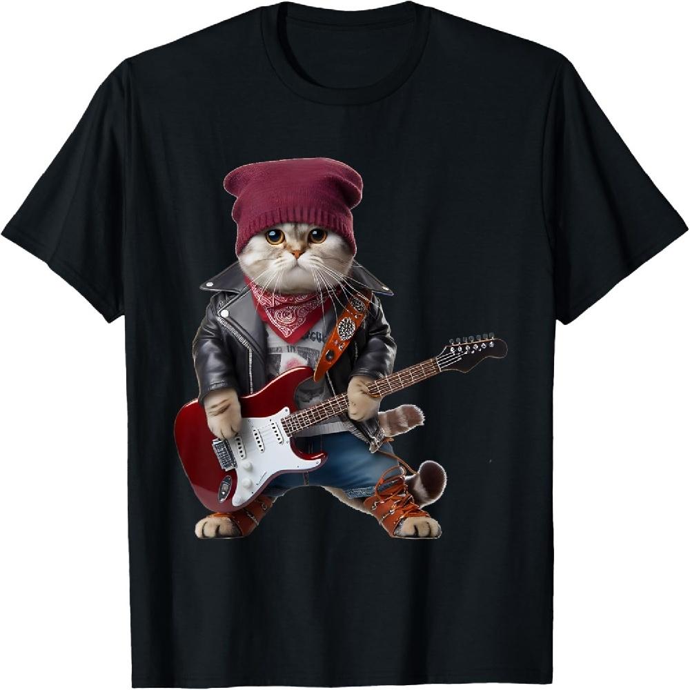 

Кот Играет на Гитаре Милый Смешной Милый Котёнок Рок Роковый Кот Футболка XXXXXL чёрный