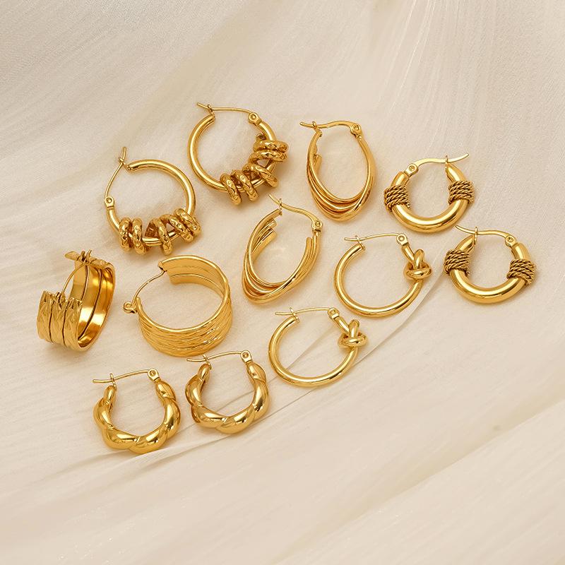 European & American Minimalist Titanium Steel Gold Wrap-Around Earrings - Women's Ins Style, Light Luxury Versatile Design