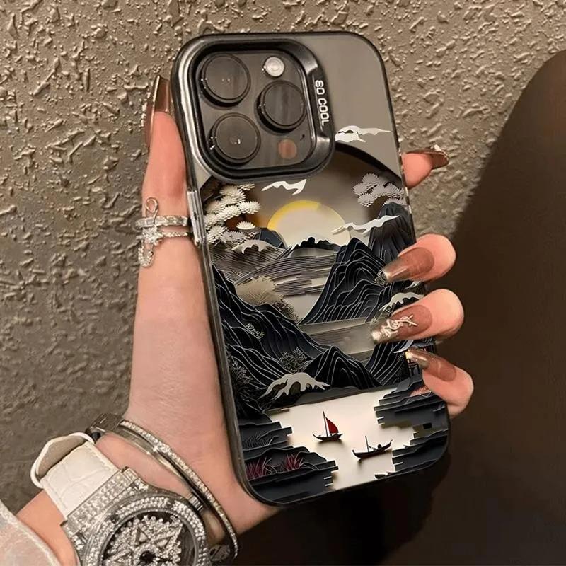 

Chinese Landscape Phone Case For iPhone 17 Air 16 e 15 14 13 12 11 Pro Max Plus SE Shockproof Cover Screen Protector Phone Case iPhone 12
