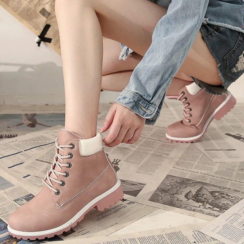 Spring Autumn Shoes Women Modern Boots Fashion Ladies Ankle Boots Brand Non-slip Plus Size 41 Black Pink Yellow