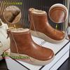 Leather Rabbit Fur Snow Boots Women's Winter New Velvet Warm Women's Boots Platform Boots Women's Retro Cotton Shoes Women