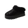 Round Head Sequined Velvet Cotton Shoes Autumn and Winter New One-pedal Lazy Drag Women's Bag Head Fluffy Slippers