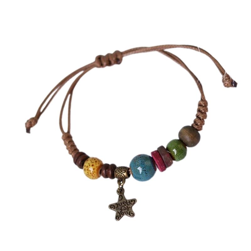 Adjustable Ethnic Ceramic Bracelet Handwoven Beaded Hand Rings Rope Stylish and Versatile Wrist Chains Jewelry Ornament
