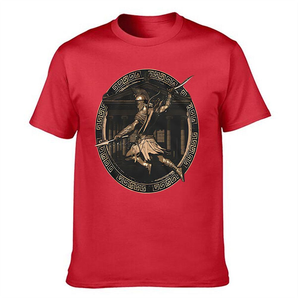 Unisexs Pure Cotton Tshirt Ancient Greek Spartan Warrior Print Retro Mythology Themed Casual Tee For Daily Wear Vacation