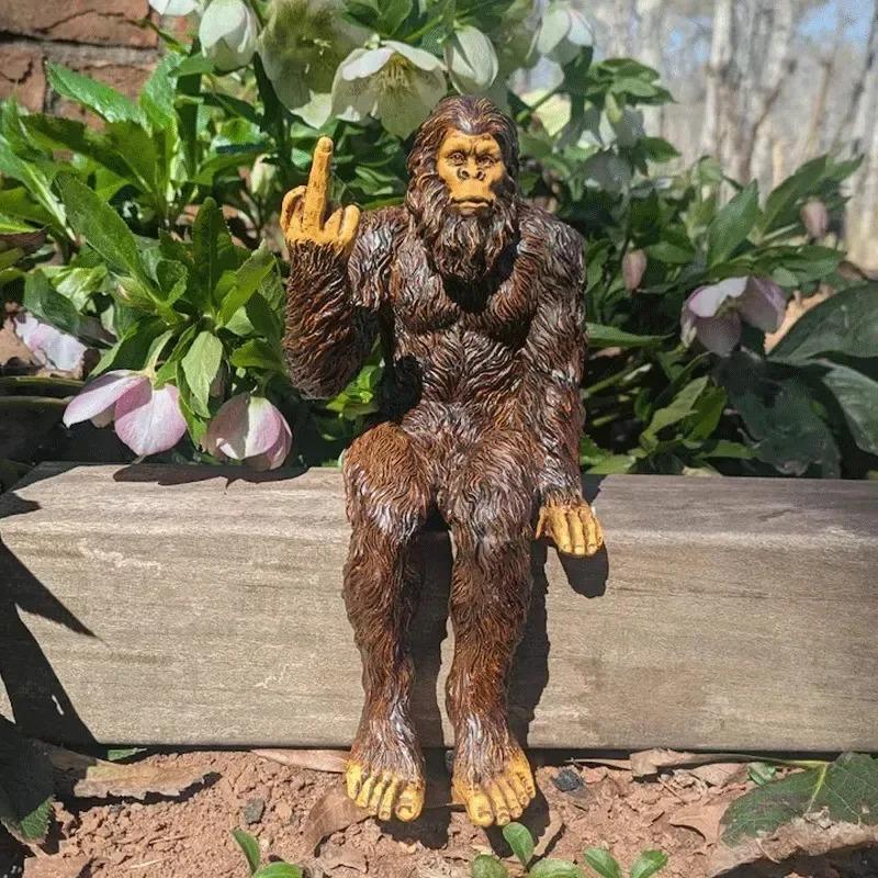 Bigfoot Peace Sign Decorative Sasquatch Yeti Statue  Gorilla Figurine Indoor Outdoor Sculpture for Patio Deck Home Office