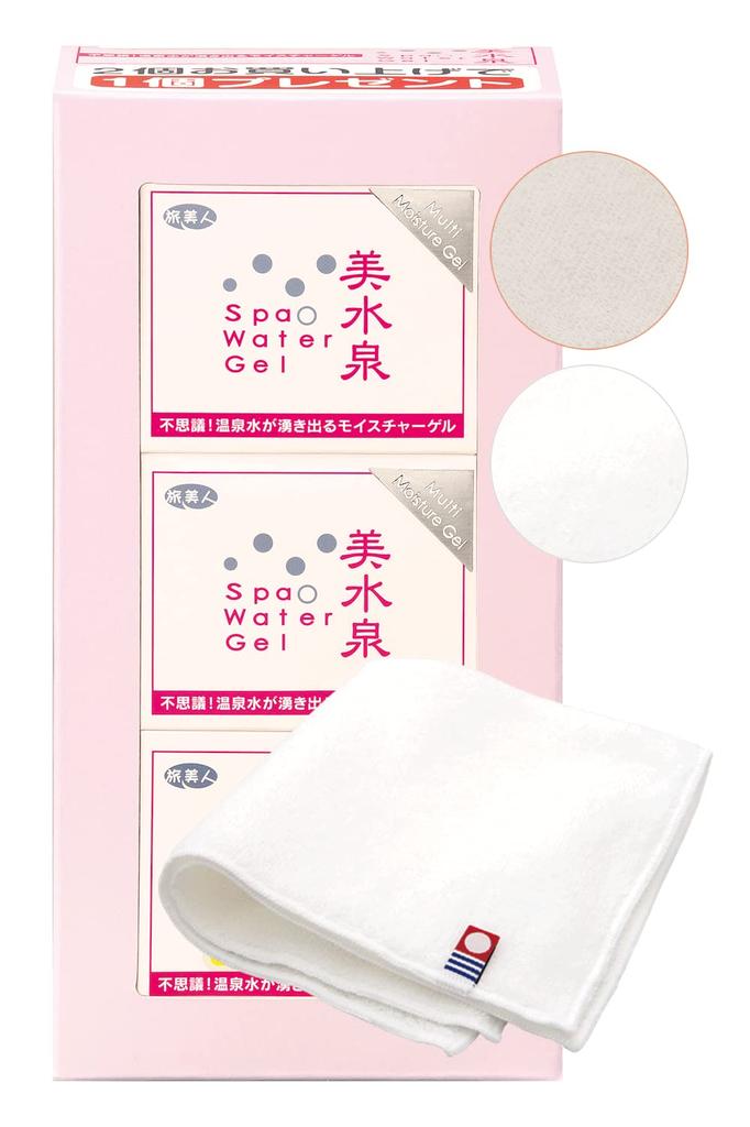 Azuma Shoji Spa Water Gel "Bisuisen" Travel Beauty All-in-One Gel, 80g x 3-Pack, Includes Imabari Towel Handkerchief (Plain)