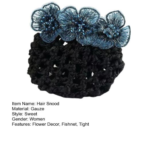 Nurse Hair Snood Flower Decor Fishnet Hollow Out Anti-slip Elastic Hair Decoration OL Style Airline Stewardess Waitress Hair Snood Women Head