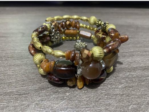 Braunes Bohème-Perlenarmband mit und - Vintage Retro Schmuck