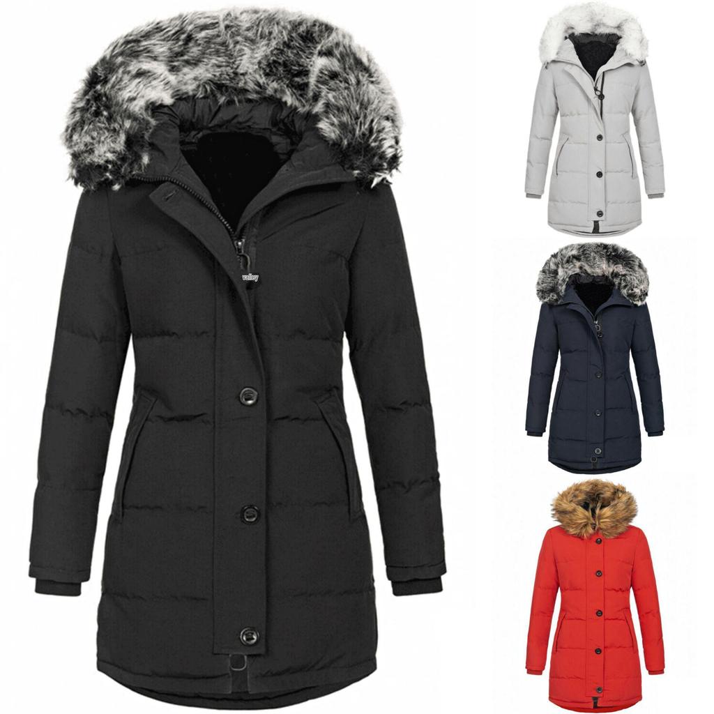 Women's Hooded Slim Fit Cotton Coat - European & American Style, Mid-Length, Solid Color, Warm Outerwear for Autumn & Winter