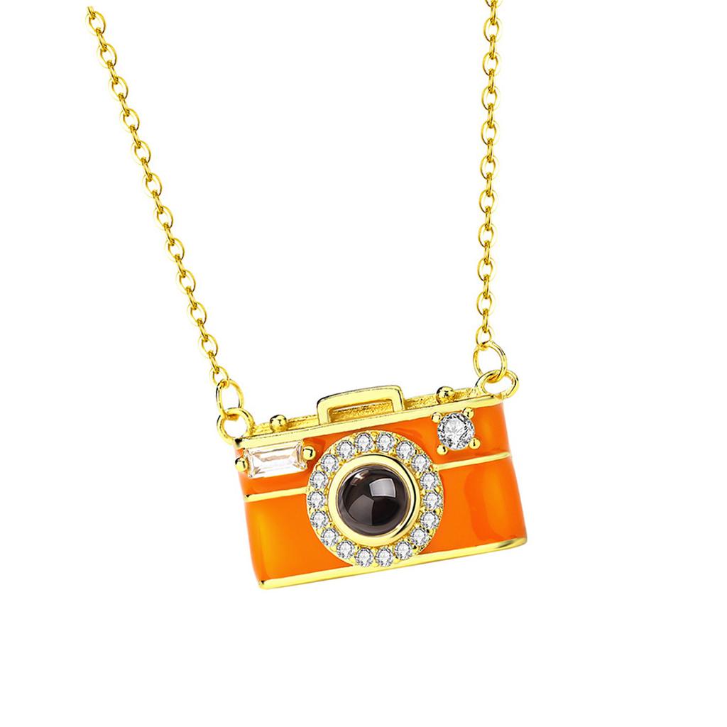 Kamera-Halskette mit 100-Sprachen-Projektion, mehrsprachige Schlüsselbeinkette, eleganter Kupferschmuck für Kulturbegeisterte