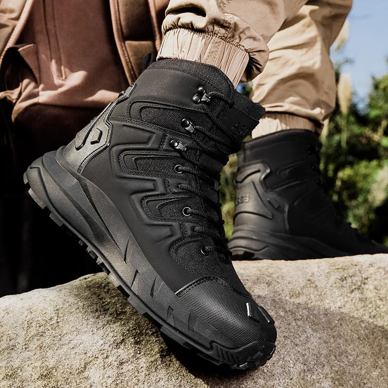 Men Hiking Shoes Outdoor Anti-slip Laced High-top Combat Boots Men Breathable Shock-absorbing Thick-soled Casual Ankle Boots Men