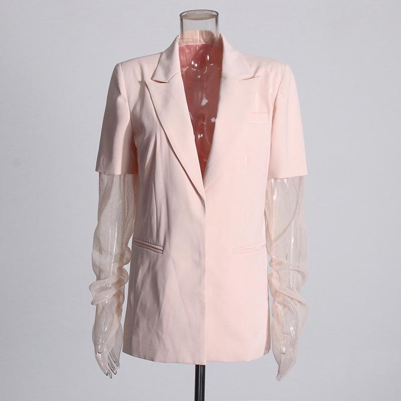 2025 Women's Autumn Commuter Long Sleeve Suit Jacket with Lapel and Sheer Paneling
